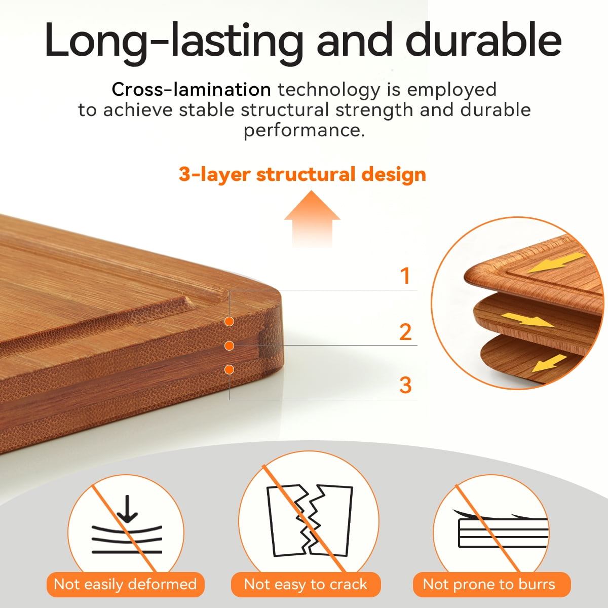 Bamboo Cutting Board Set, 3 Piece Kitchen Boards with Deep Grooves, Double-Sided Design, Hanging Holes, Large 15x10, Medium 12x8, Small 9x6 Inches