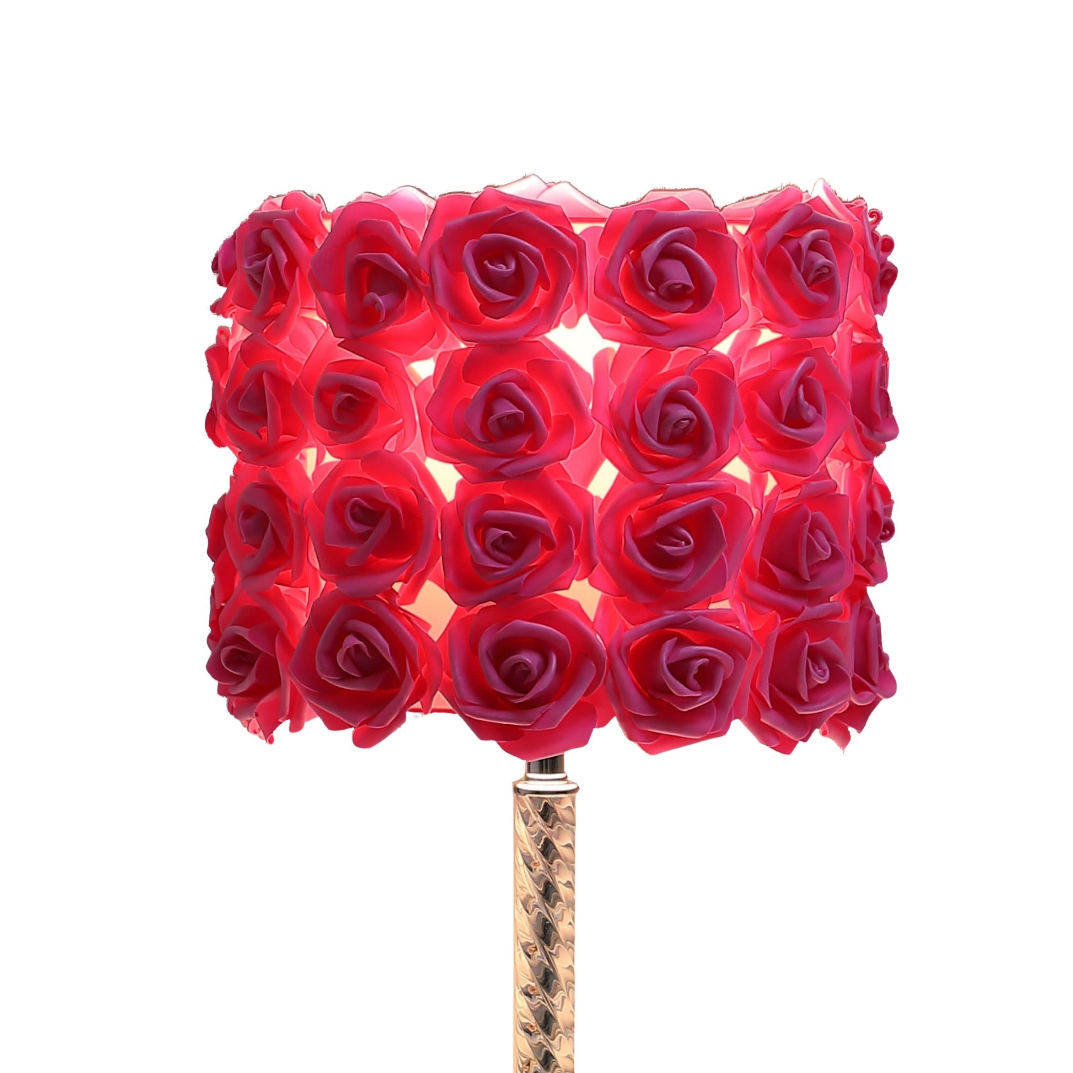 Noble House 18.25" Roses Table Lamp, Twisted Acrylic Body, Drum Shade, Chrome Base, E26 Light Bulb, Red