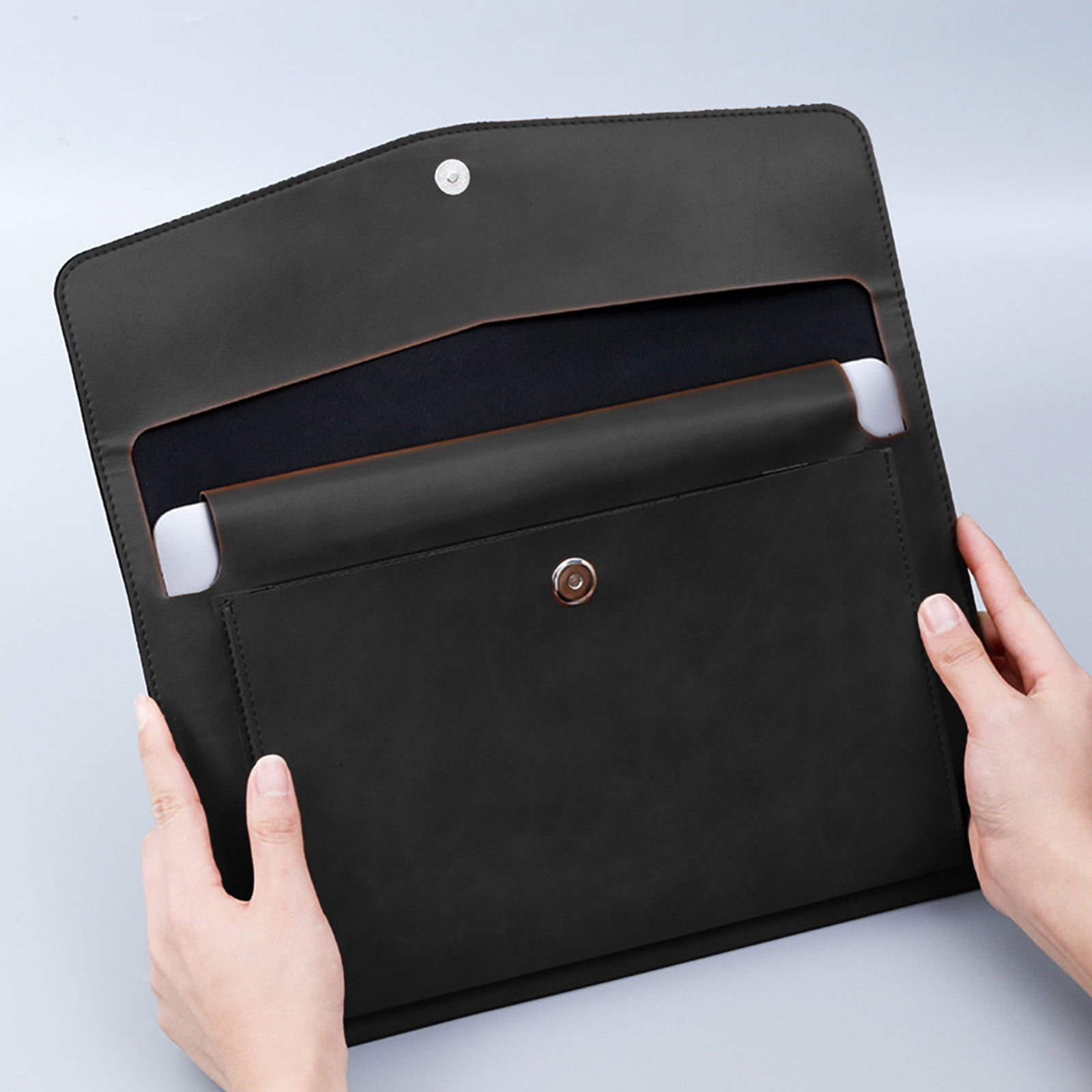 A4 Leather File Bag, Magnetic Closure Briefcase, Waterproof Business Folder for Office Use