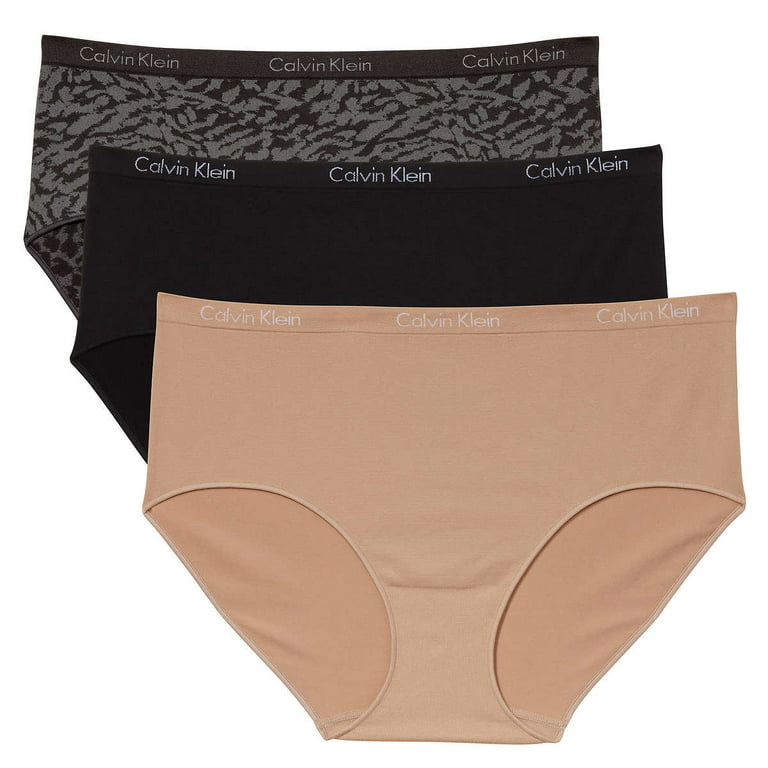 Calvin Klein Ladies' Seamless Briefs,3-pack ,Animal Jacquard /Tan /Black  Size XL 