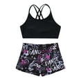 thumbnail image 3 of DPOIS Kids Girls Criss Criss Tankini Swimsuits Sets Top with Boyshorts Black Rose 16, 3 of 7