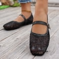 thumbnail image 5 of Women's Elegant Square Toe Embroidered Strappy Flat Pumps Single Ankle Strap Soft Sole Lightweight Breathable Non Slip Comfortable Casual Shoes For Everyday Wear Black 37, 5 of 7