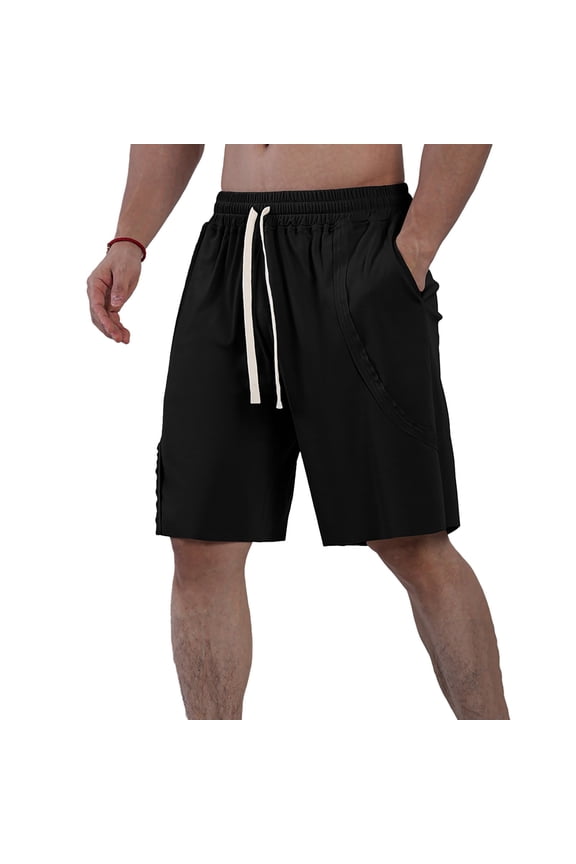 Mens Shorts Casual Men's Casual Fitness Sports Five Shorts Loose Summer Rough Edge Wear with Running Training Basketball Black XL