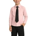 thumbnail image 4 of Boys Long Sleeve Dress Shirts Solid Button Down Shirts Summer Formal Uniform Shirt with Pocket,Beige 9-10Y, 4 of 8