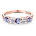 thumbnail image 3 of Gem Stone King 18K Rose Gold Plated Silver Blue Tanzanite and E - F Lab Grown Diamond Wedding-Bands Ring for Women | 1.44 Cttw | Round 4MM | Gemstone December Birthstone | Size 9, 3 of 6