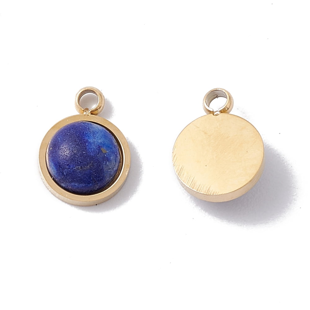 20pcs Mixed Stone with Ion Plating(IP) golden 304 Stainless Steel Findings Half Round 7.5x5.5x3mm Hole: 1mm