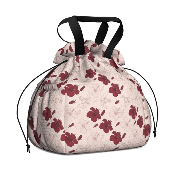Pioneer Flower Floral Print Pattern Drawstring Lunch Bag Women - Drawstring Lunch Bag Insulated for Work Office - Stain-Resistant Large Lunchbags for Women with Multi-Pockets