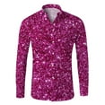 thumbnail image 4 of Bainana Long Sleeve Shirt For Men Sequin Print Button Up Lapel Collar Tops Fashion Casual Men's Mardi Gras Festival T-Shirts Pink Size L, 4 of 4