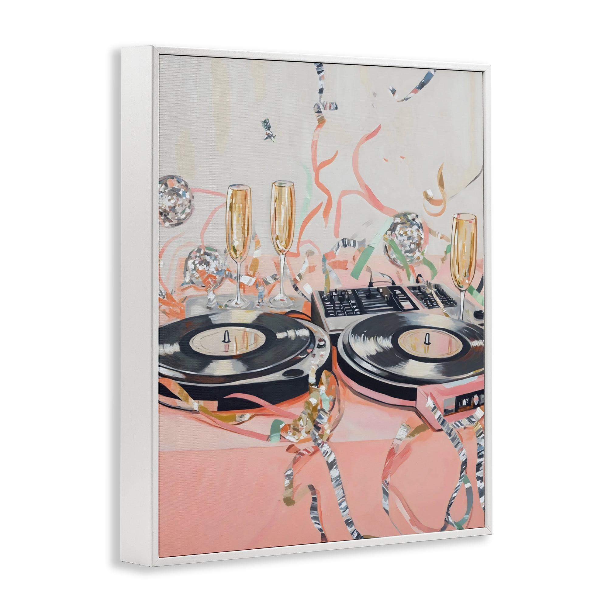 Stupell Industries Retro Turntable & Champagne Party White Framed Giclee Art, design by The Prints Vibe