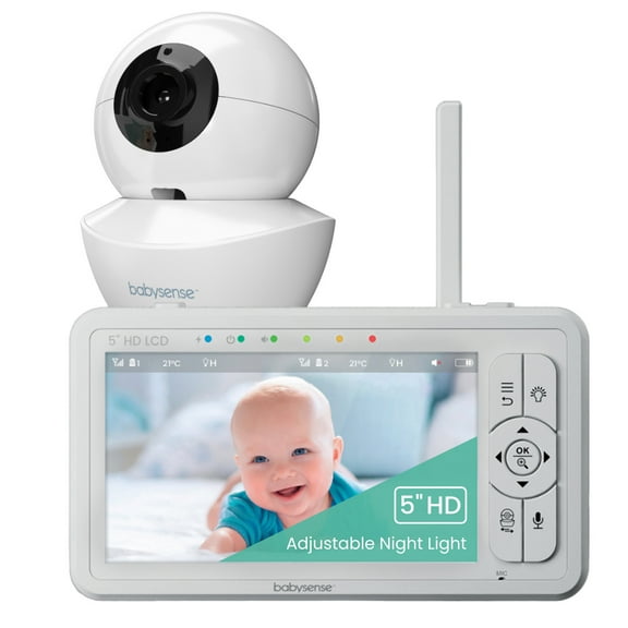 Babysense HD Split Screen Video Baby Monitor, 5" LCD, Non-Wifi, Pan Tilt Zoom, Adjustable Night Light, Two-Way-Talk, Night Vision, 4000mAh Battery, HD S2-1CAM