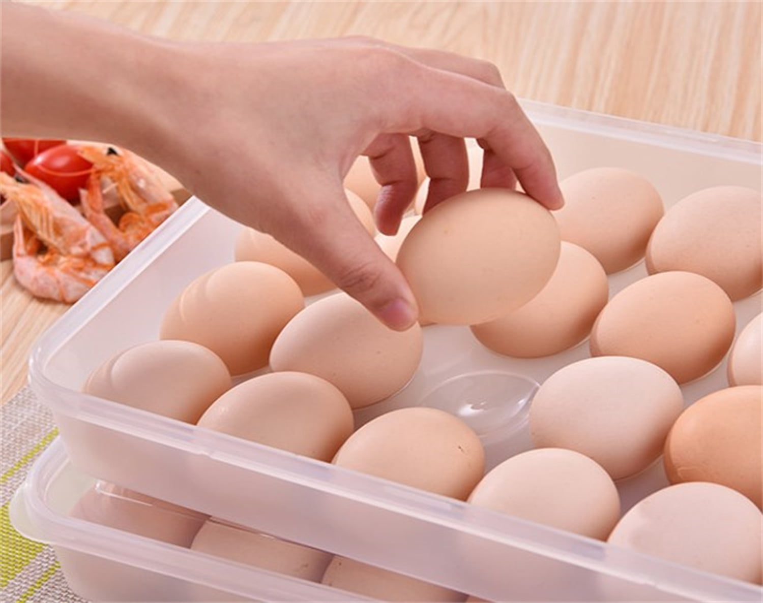 Egg Containers with Lid,Happon 2 Pack Plastic Egg Holder,Storage Container for Fridge,Portable Reusable Stackable Egg Tray Platter Countertop Easter Camping Refrigerator Supplies