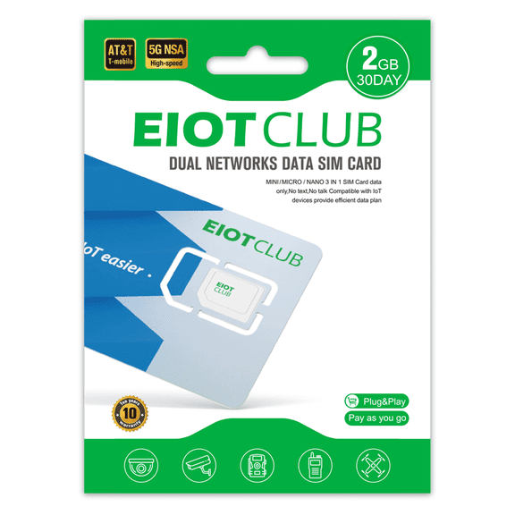 EIOTCLUB Data SIM Card 2GB 30DAY -for 5G/4G LTE Security Cameras, Double Network in US Coverage