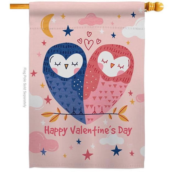 Breeze Decor H101073-BO 28 x 40 in. Owl Love House Flag with Spring Valentines Double-Sided Decorative Vertical Decoration Banner Garden Yard Gift