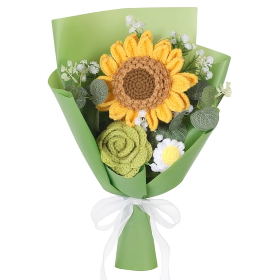 Crochet Bouquet, Handmade Crochet Sunflowers, Artificial Flower Finished Bouquet, Sunflower Crocheted Yarn Flowers Bouquet for Valentines Day Mother's Day Birthday