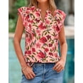 thumbnail image 3 of BTFBM Womens Tops Dressy Casual Spring Summer Shirts Boho Floral V Neck Ruffle Cap Sleeve Business Work Blouses, 3 of 9