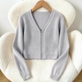 thumbnail image 5 of TGSLY Ribbed Knit Cropped Cardigan for Girls Soft V Neck Zip Up Long Sleeve Sweater Causal Solid Color Fall Winter Outerwear with Thumbholes 13-14 Years, 5 of 8
