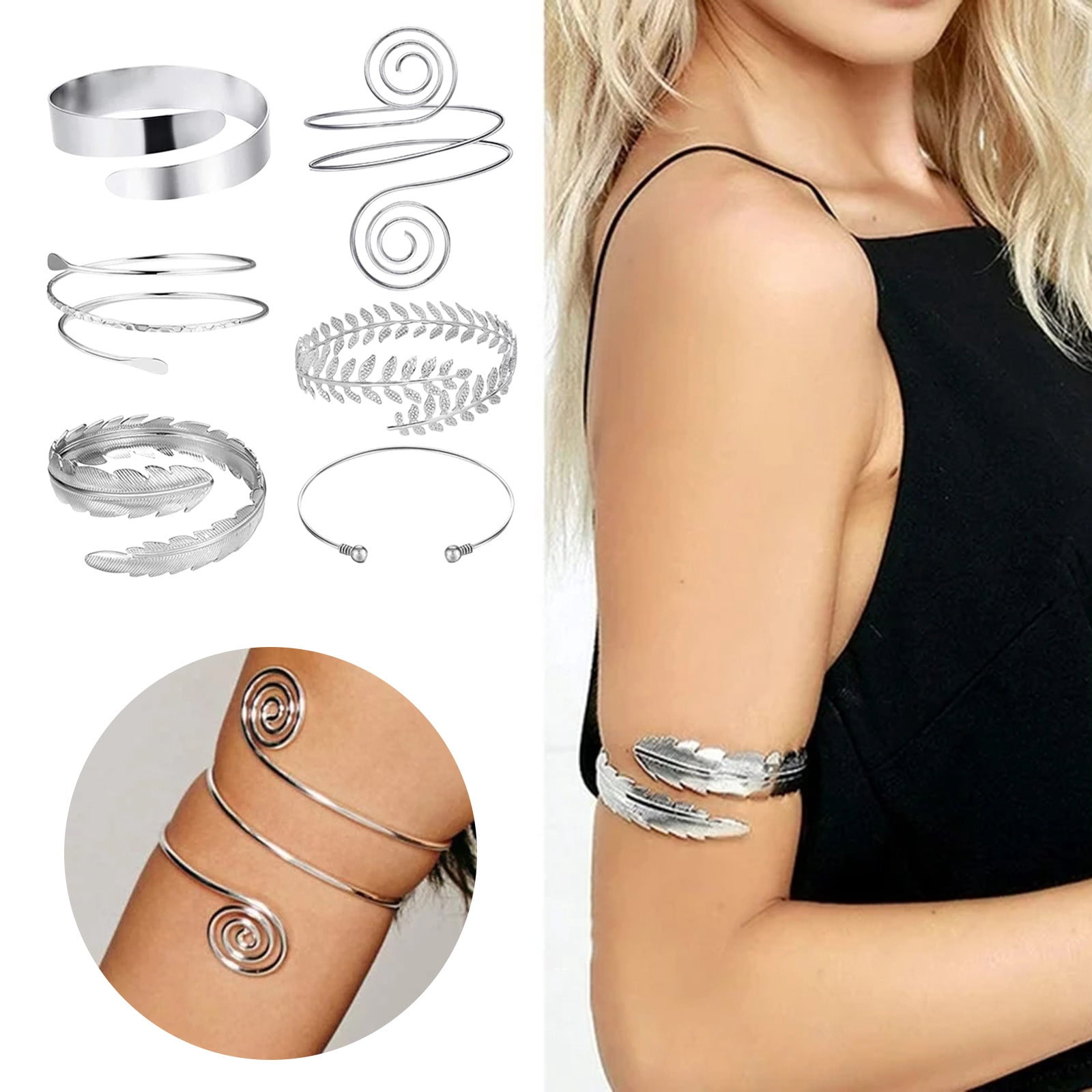 UPPER ARM BANGLE シルバー Gold Snake Arm Cuff Bracelet Wide Swirl 