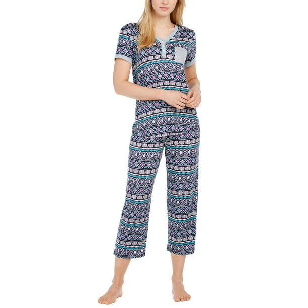 Cuddl Duds Henley Top And Capri Pants Pajama Set Womens