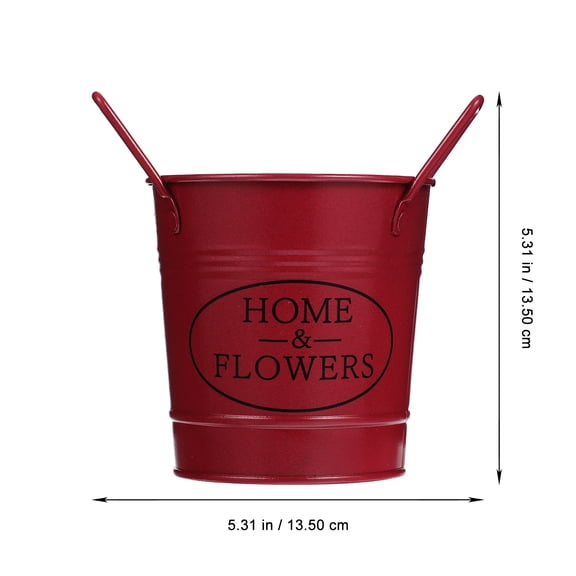 LOLIPPYY Dark Red Metal Planter with Handles, Iron Flower Pot Holder for Indoor Outdoor Plants, Florist Shop Decorative Set