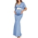 thumbnail image 1 of Vestido largo de maternidad AISWI con faja de flores azul claro, 1 of 6