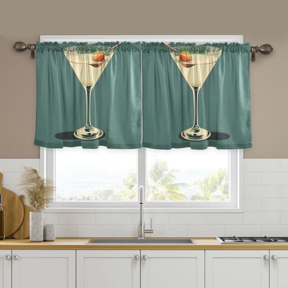Yayeee Kitchen Curtains Tier Set of 2 Light Filtering 57"x24" Over Sink Window Panels, Beige Martini