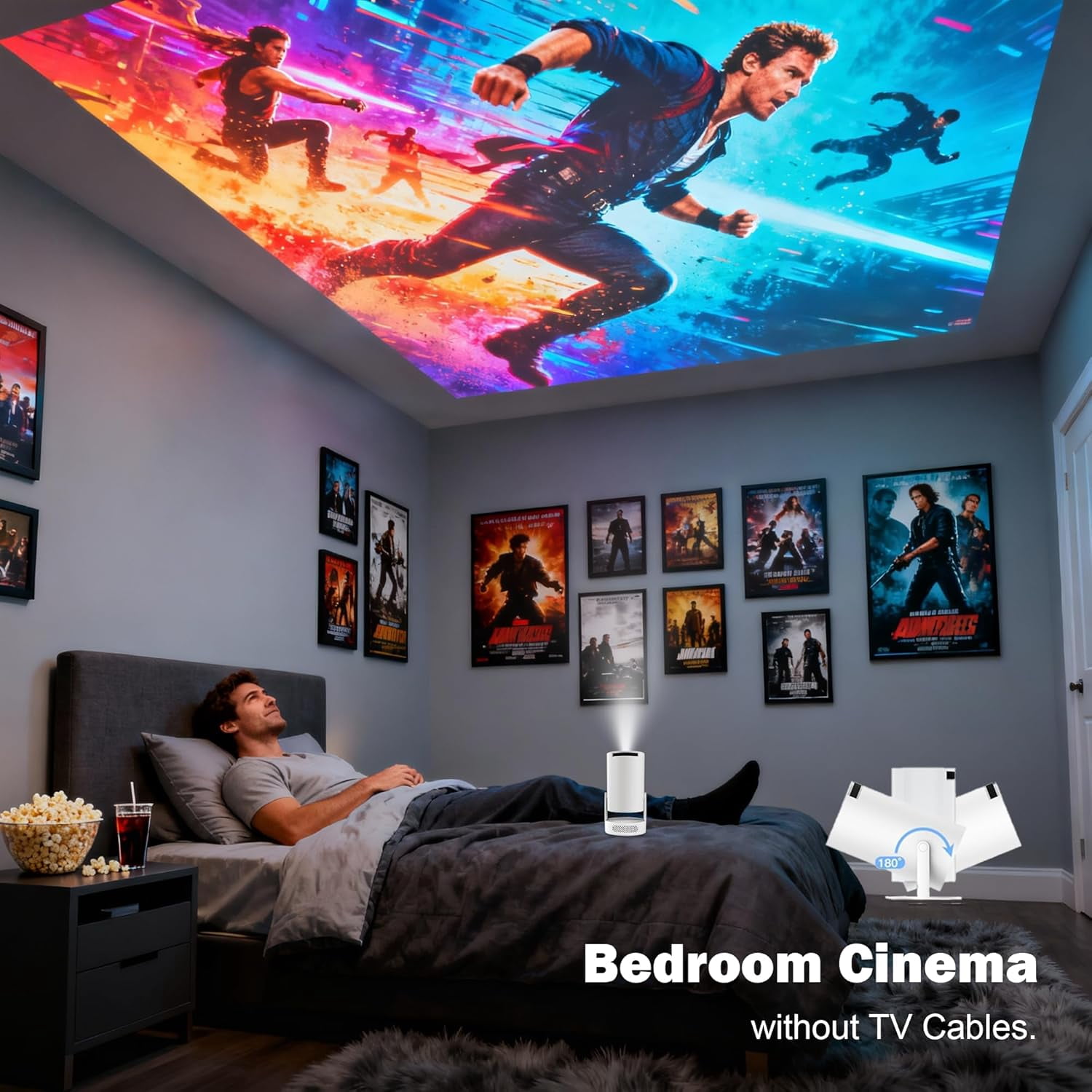 Projector with Wifi , 4K Portable Projector 200 ANSI Lumens Auto  180 Rotatable 5W Speaker for Outdoor Bedroom
