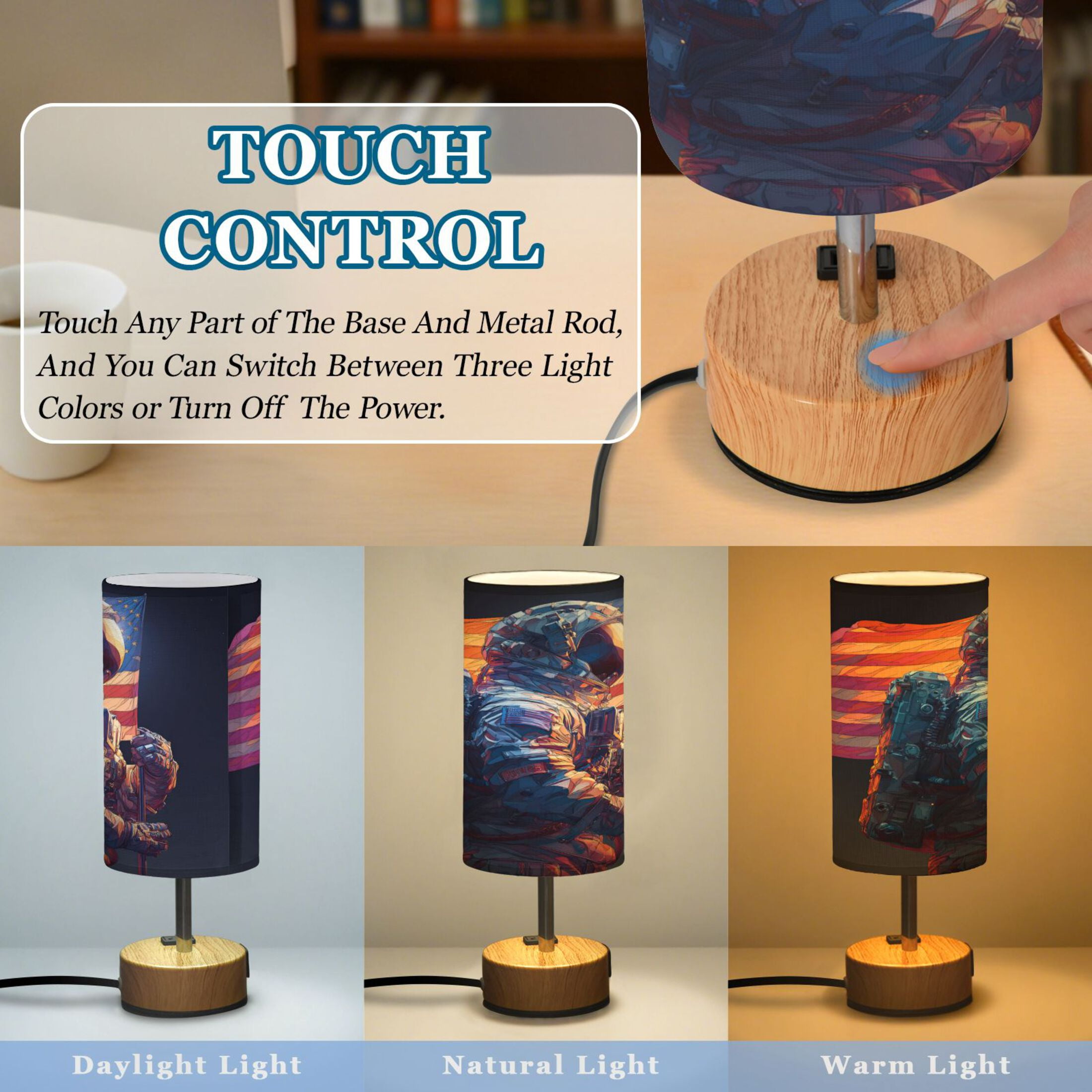 Touch-Control 3-Color Desk Lamp with Plug – Energy-Saving LED + 3 Simultaneous Charging Ports American Astronaut