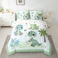 thumbnail image 3 of Manfei Cartoon Green Dinosaur 7-Piece Twin Bedding Sets, Leaf Plant Botanical Bedding Comforter Set, Teens Kids Boys Girls Reversible Sheet Sets, Breathable Home Decor, 3 of 8