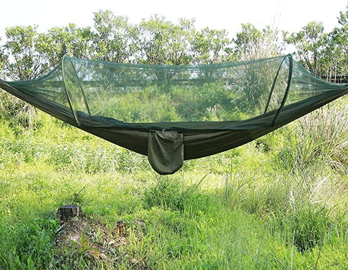 Cammouer Lightweight Camping 2 Person Hammock for Trees Double Portable Hammock with Mosquito Net Parachute Fabric Travel Bed for Hiking 