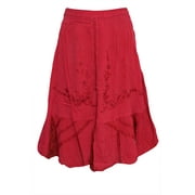Mogul Womens Boho Skirt Red Embroidered Summer Rayon Hippie Skirts