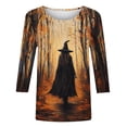 thumbnail image 4 of Yuncity Womens Graphic T Shirts Halloween 3/4 Sleeve Witch Graphic Tees Summer Fall Crew Neck Casual Stylish Outdoor Athletic Tops Size L, 4 of 5