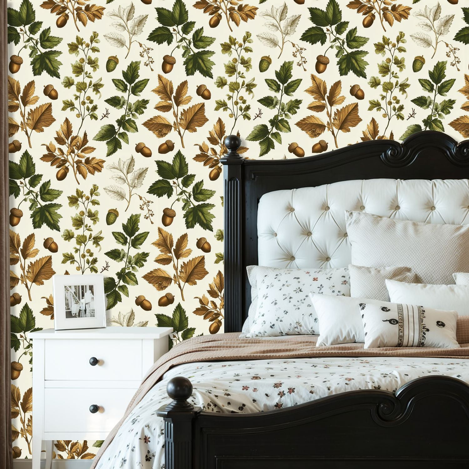 Peel and Stick Wallpaper 23.6in x 9.8ft Vintage Botanical Oak Leaves Acorns Cream Contact Paper Vinyl Waterproof Self Adhesive Wall Paper for Bedroom Shelf Cabinet Renter Friendly