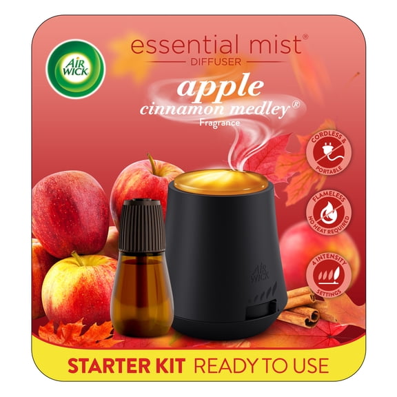 Air Wick Essential Mist Fall Scented Oil Air Freshener Diffuser Starter Kit, Apple Cinnamon, 2 Piece