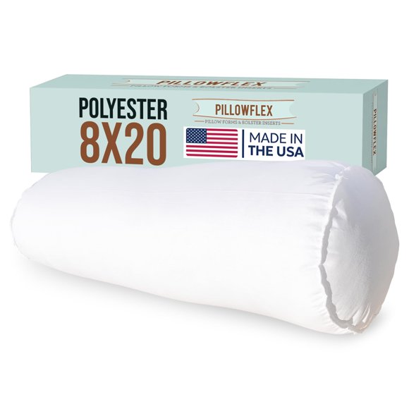 Pillowflex Bolster Pillow (8x20) - Round Roll Pillow Bolster Insert, Plush Polyester-Filled Insert for Decorative Shams, Odorless, Lint and Dust-Free Polyester Filling, No Lumps - (White)