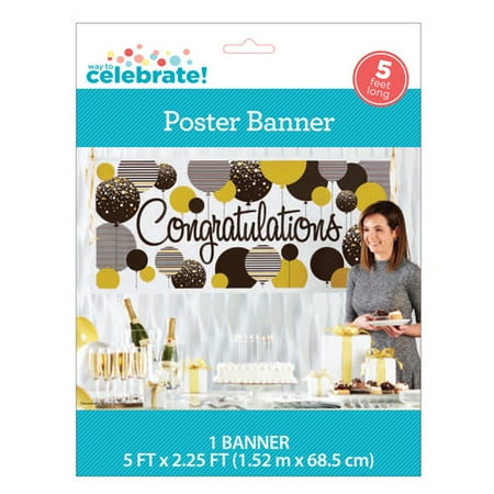 Gold and Black Congratulations Wall Banner 60 x 27 Gold and Black Congratulations Wall Banner 60 x 27
