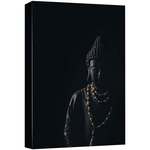 wall26 Canvas Print Wall Art Black Obsidian Buddhism Buddha Statue Necklace Cultural Religious Photography Realism Decorative Yoga Multicolor Relax/Calm Zen for Living Room, Bedroom, Office - 12"