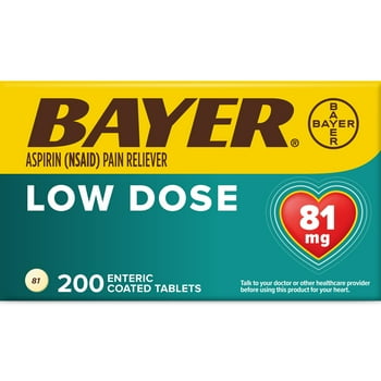 Aspirin Regimen Bayer Low Dose Pain Reliever Enteric Coated s, 81mg, 200 Ct