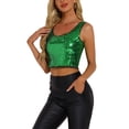 thumbnail image 4 of INSPIRE CHIC Women's Metallic Sequin Crop Top Sparkle Glitter Sleeveless Party Club Tank Top M Green, 4 of 6