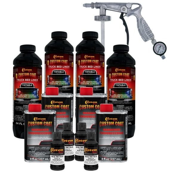 Custom Coat Black Metallic 1 Gallon Urethane Spray-On Truck Bed Liner Kit with Spray Gun - Easy Mixing, Shake, Shoot It