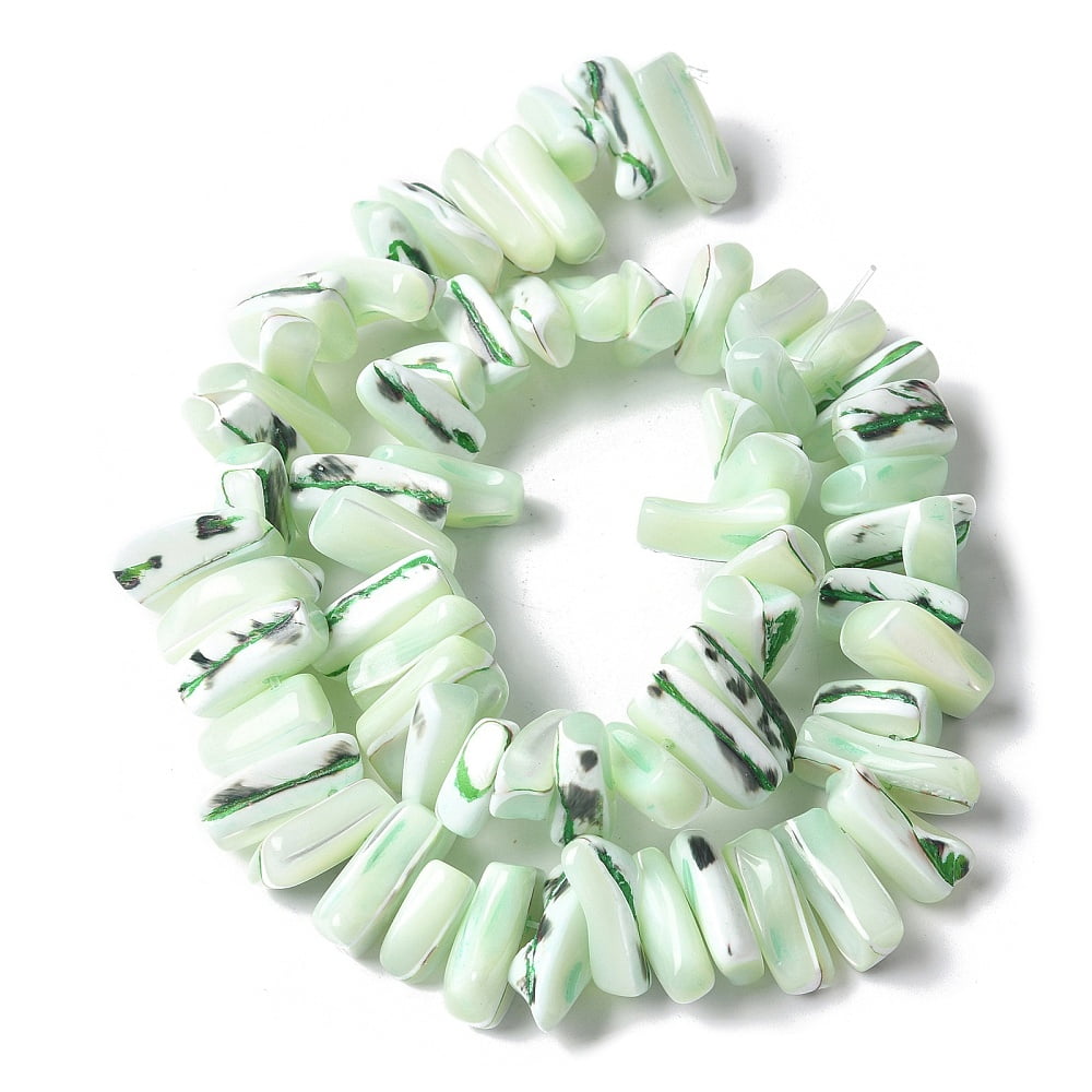 Dyed Natural Trochus Shell Beads Strands Nuggets Light Green 9~21x5~7x6~8mm Hole: 1.2mm about 54~67pcs/strand 14.76~15.24 inch(37.5~38.7cm)