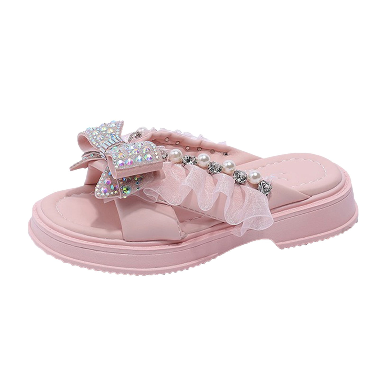 Girls' Trendy Elegant Bowknot High Heel Lightweight Non Soft Bottom Dress Shoes Pink 2.5 Years-3 Years