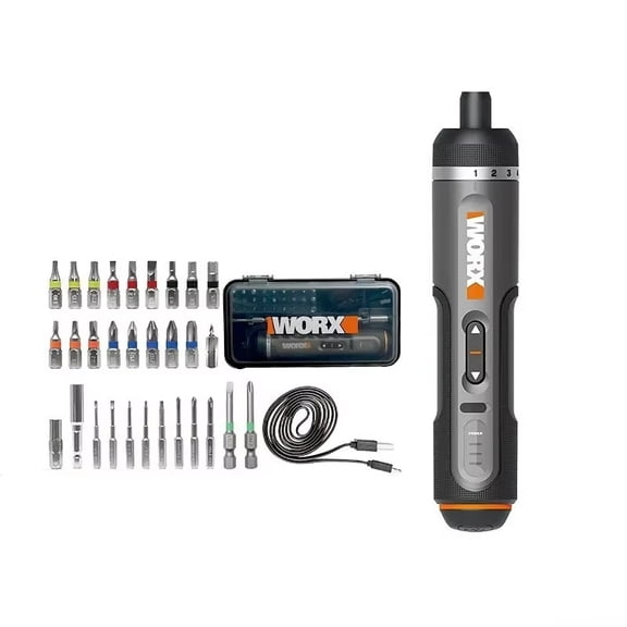 WORX WX242 4V Cordless Electric Screwdriver, 7-Speed Torque Adjustment, Type-C Rechargeable Power Screwdriver with 30 Bits Set & Storage Case
