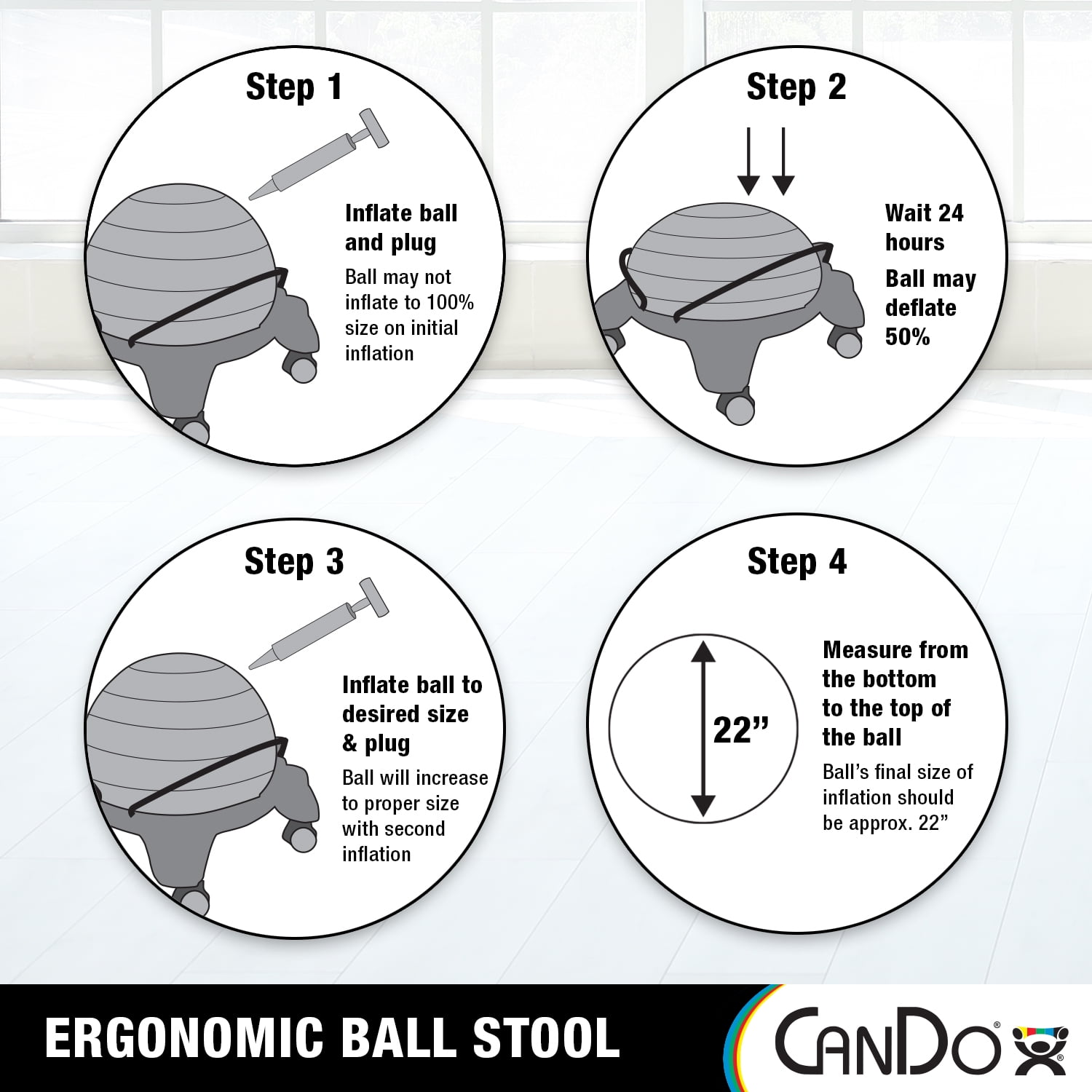 CanDo Plastic Ball Stool - Inflatable Ergonomic Backless Exercise Ball Chair With Air Pump for Home, Office, and Classroom