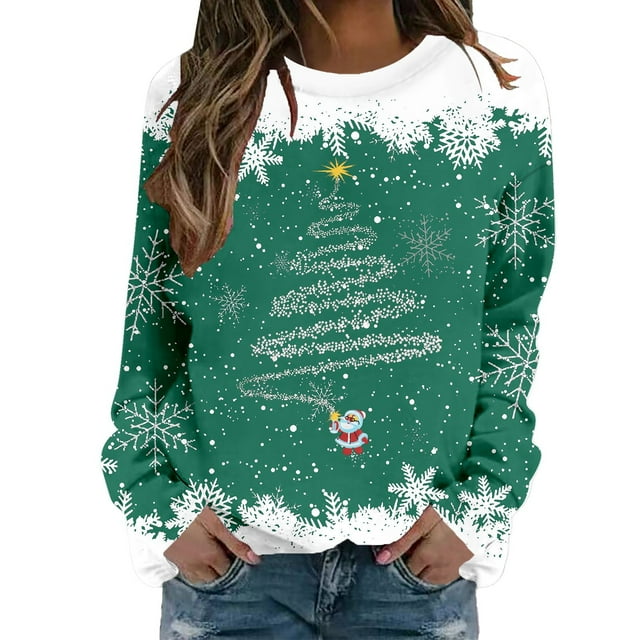 Gyujnb Décorations de Noël, Chandail en Molleton Athlétique à Manches Longues Col Rond Imprimé Décontracté Sans Capuche pour un Port Festif de Vacances Tenue Confortable Quotidienne