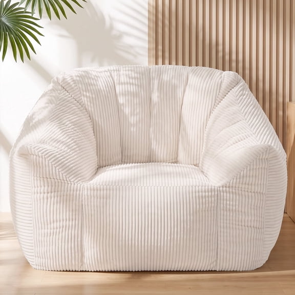 GEEYOO Bean Bag Chair with Side Pockets,Giant Bean Bag Chairs for Adults Teens with Back Support and Armrest,Corduroy Beanbag with Foam Filler for Bedroom Living Room,Beige