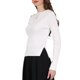 thumbnail image 4 of Suéter de mujer Inspire Chic, de punto acanalado, con cuello barco, de manga larga, con dobladillo dividido, casual, color blanco, 4 of 5