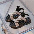 thumbnail image 2 of Xfvqtps Kids Girls Beach Sandals Princess Rhinestone Bow Hook and Loop Open Toe Thick Soft Sole Flats Summer Shoes, 2 of 7