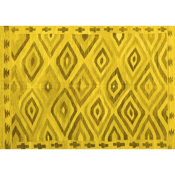 Ahgly Company Machine Washable Indoor Rectangle Southwestern Yellow Country Area Rugs, 5' x 7'