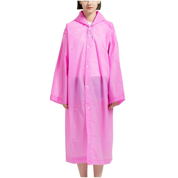 Rohuuque Women's and Men's Rin Poncho Hooded Button Outdoor Long Sleeved Waterproof Casual Jacket Raincoat Cape Outdoor Hot Pink
