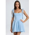 thumbnail image 5 of Smocked Ruched A Line Swing Dress Layered Tie Shoulder Flowy - Dress Light Blue S, 5 of 7